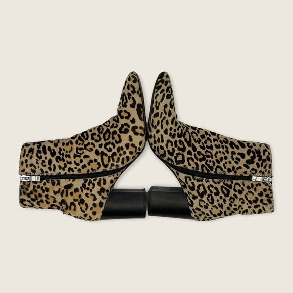 Halogen Abbi Leopard Black Calf Hair Zip Stacked 3.25" Block Heel Ankle Boot 9.5 - Picture 4 of 6